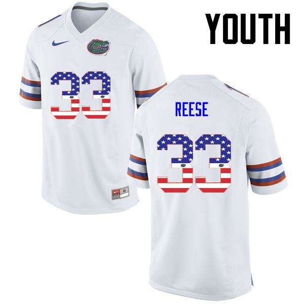 Florida Gators Youth #33 David Reese College Football USA Flag Fashion White